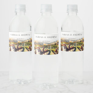 Etiqueta Para Botella De Agua viñedo de Napa Valley acuarela boda