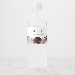 Etiqueta Para Botella De Agua Vino Floral de Boda de Otoño en Color Malva Ciruel