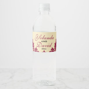 Etiqueta Para Botella De Agua Vintage Burgundy Damask