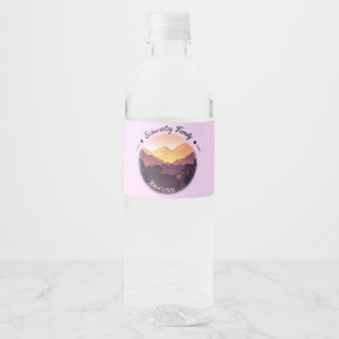 Etiqueta Para Botella De Agua Vintage Mountain Sunset Farmhouse Retret Purple