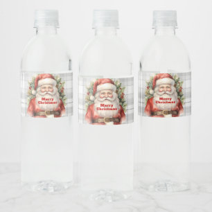Etiqueta Para Botella De Agua Vintage Navidad Santa Claus Sonriendo