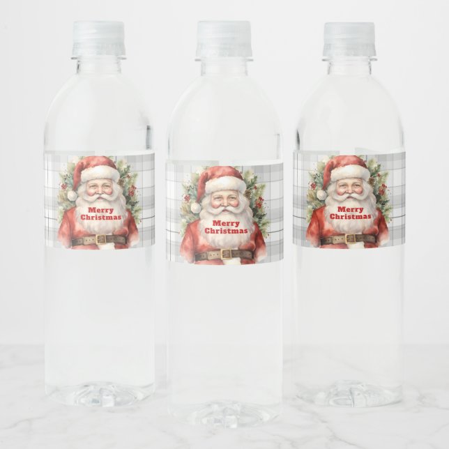 Etiqueta Para Botella De Agua Vintage Navidad Santa Claus Sonriendo (Botellas)