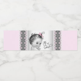 Etiqueta Para Botella De Agua Vintage Pink Gray Baby Girl Botellas de Agua
