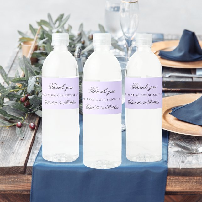 Etiqueta Para Botella De Agua Violet lavender elegante boda de guiones gracias (Subido por el creador)