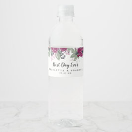 Etiqueta Para Botella De Agua Watercolor Borgoña Floral Boho Boda