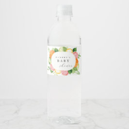 Etiqueta Para Botella De Agua Watercolor Floral Coral Green Baby Shower