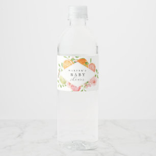 Etiqueta Para Botella De Agua Watercolor Floral Coral Green Baby Shower