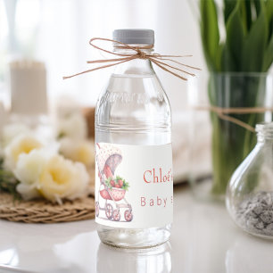 Etiqueta Para Botella De Agua Watercolor Fresa Ducha para bebé