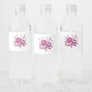 Etiqueta Para Botella De Agua Watercolor Magenta Peony-