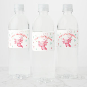 Etiqueta Para Botella De Agua Watercolor Pink Axolotl Birthday Party