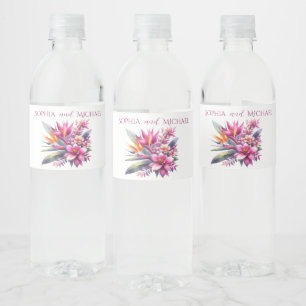 Etiqueta Para Botella De Agua Watercolor Tropical Boda Bliss