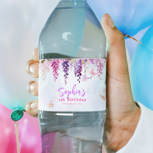 Etiqueta Para Botella De Agua Whimsical Floral Wisteria Butterly Kids Cumpleaños