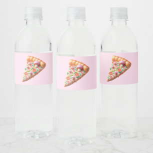 Etiqueta Para Botella De Agua Whimsical Pizza Fiesta de hongos rosados