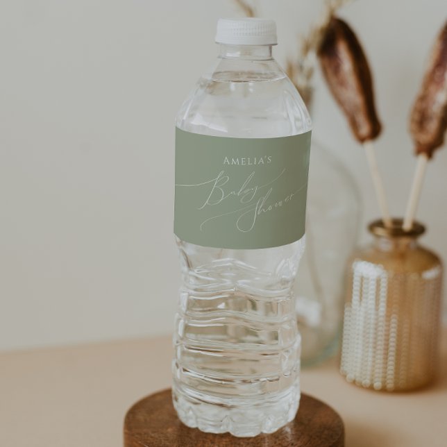 Etiqueta Para Botella De Agua Whimsical Sage Green Baby Shower (Subido por el creador)