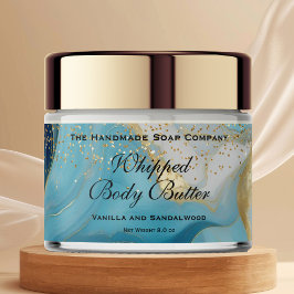 Etiqueta Para Botella De Agua Whipped Body Butter Jar Label Blue Gold Glitter