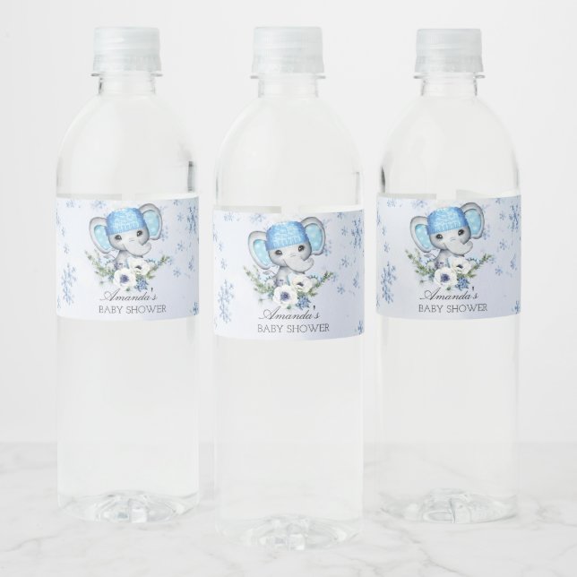 Etiqueta Para Botella De Agua Winter Elephant Baby Shower (Botellas)