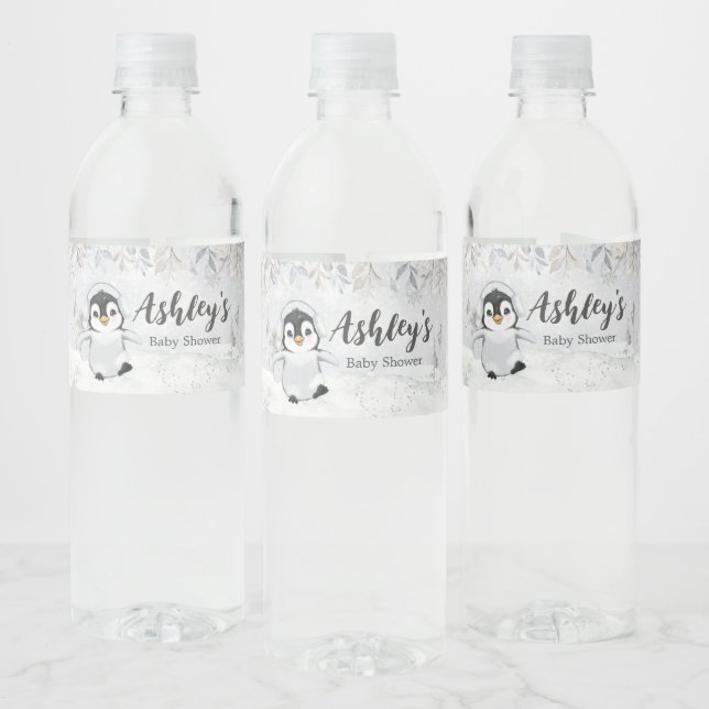 Etiqueta Para Botella De Agua Winter Penguin Baby Shower (Botellas)