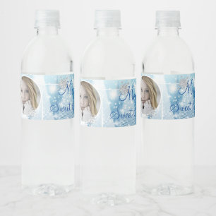 Etiqueta Para Botella De Agua Winter Wonderland Diamond Snowflakes String Lights