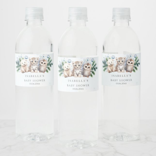 Etiqueta Para Botella De Agua Winter Woodland Animals Baby Shower (Botellas)