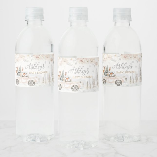 Etiqueta Para Botella De Agua Winter Woodland Truck Baby Shower (Botellas)