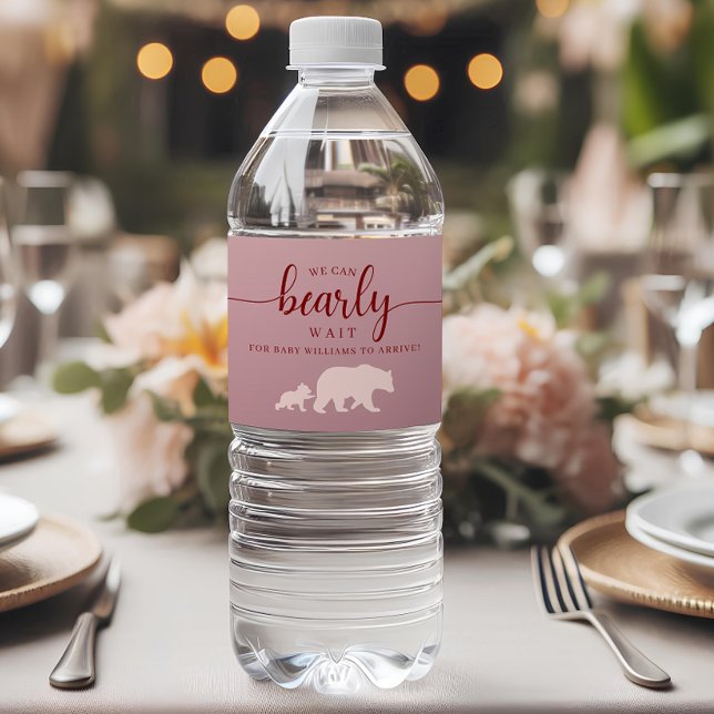Etiqueta Para Botella De Agua Woodland Bear Baby Shower Pink (Subido por el creador)