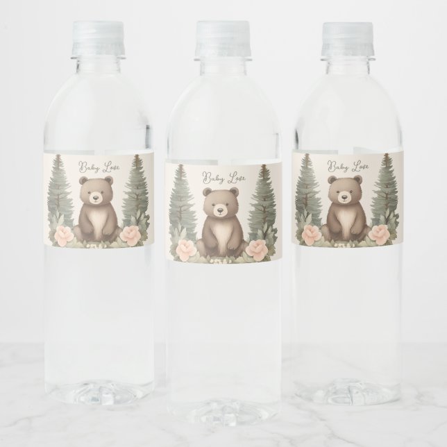 Etiqueta Para Botella De Agua Woodland Forest Bear (Botellas)