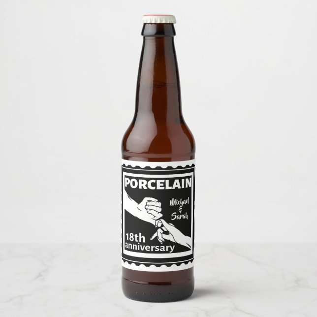 Etiqueta Para Botella De Cerveza 18.º boda aniversario porcelana tradicional (Anverso)