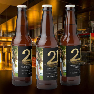 Etiqueta Para Botella De Cerveza 21 purpurina de oro 21ª foto personalizado de cump