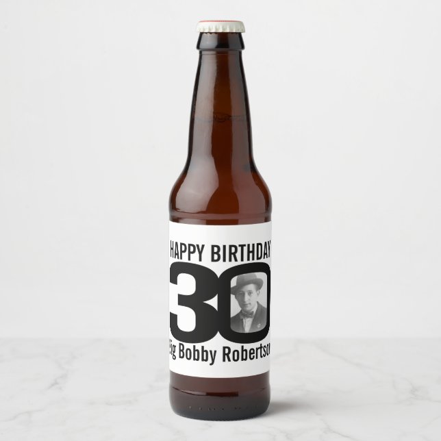 Etiqueta Para Botella De Cerveza 30.ª etiqueta con el nombre de la foto del persona (Anverso)