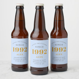 Etiqueta Para Botella De Cerveza 30.º Nacimiento 1992 Moda Gris Azul Elegante