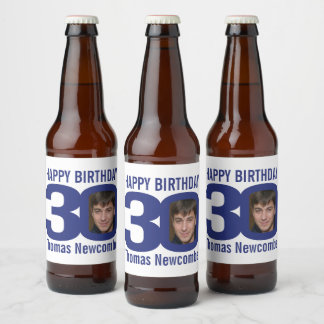 Etiqueta Para Botella De Cerveza 30.º nombre personalizado de cumpleaños foto blanc