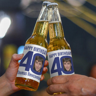 Etiqueta Para Botella De Cerveza 40.º nombre personalizado de cumpleaños foto blanc