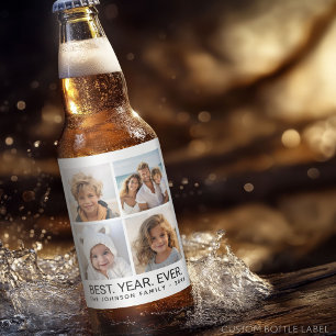 Etiqueta Para Botella De Cerveza 4 Collage de Fotos Minimalista - Mejor Año de Todo