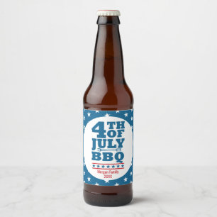 Etiqueta Para Botella De Cerveza 4 de julio BBQ Fiesta Estrella Azul Personalizada