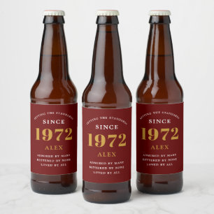 Etiqueta Para Botella De Cerveza 50.ª Moda Red Gold Elegant de 1972