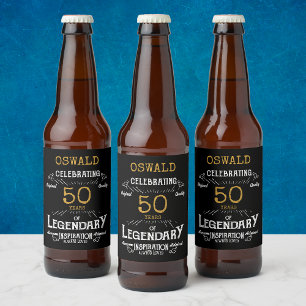 Etiqueta Para Botella De Cerveza 50.º cumpleaños Black Gold Legendary Funny