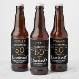 Etiqueta Para Botella De Cerveza 50.º cumpleaños Black Gold Legendary Funny
