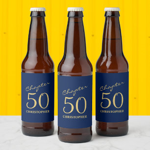 Etiqueta Para Botella De Cerveza 50.º cumpleaños Capítulo 50 Oro Azul