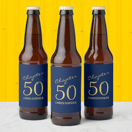 Etiqueta Para Botella De Cerveza 50.º cumpleaños Capítulo 50 Oro Azul