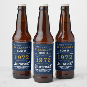 Etiqueta Para Botella De Cerveza 50 cumpleaños personalizado nacido en 1972 azul vi