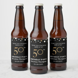 Etiqueta Para Botella De Cerveza 50 cumpleaños, tema de oro y negro, gracias