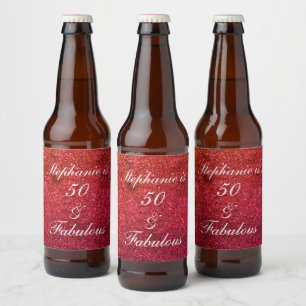 Etiqueta Para Botella De Cerveza 50 Y Fabuloso Purpurina Blanco Rojo De Cumpleaños