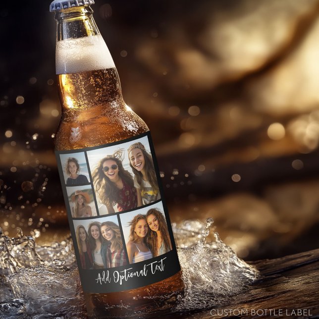 Etiqueta Para Botella De Cerveza 5 Collage de fotos Texto opcional — Puede editar c (Custom Beer Bottle Label - Photo Label)
