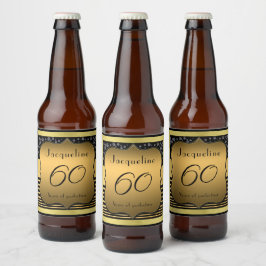 Etiqueta Para Botella De Cerveza 60.ª Etiqueta De Botella De Cerveza Negra Y Oro