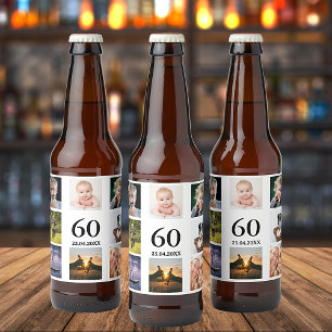 Etiqueta Para Botella De Cerveza 60.º collage de fotos de la fiesta de cumpleaños