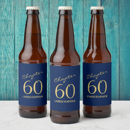 Etiqueta Para Botella De Cerveza 60.º cumpleaños Oro Azul