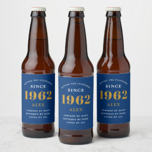 Etiqueta Para Botella De Cerveza 60.º Nacimiento 1962 Moda Blue Gold Elegant