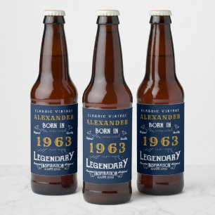 Etiqueta Para Botella De Cerveza 60 cumpleaños personalizado nacido en 1963 azul vi
