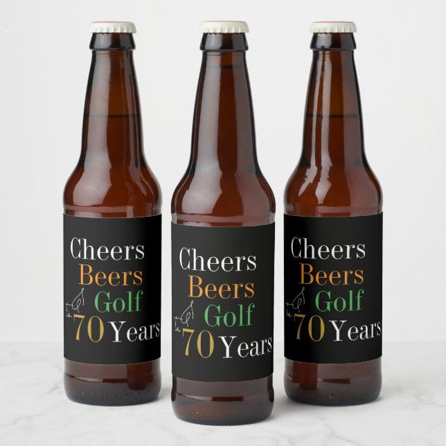 Etiqueta Para Botella De Cerveza 70.º cumpleaños Cheers Beers Golf Black Gold Fiest (Botellas)