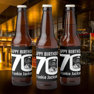 Etiqueta Para Botella De Cerveza 70.º personalizado de cumpleaños foto nombre blanc